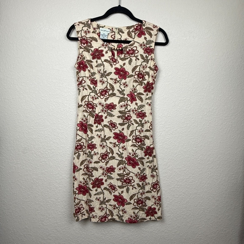 Vtg White Stag Tank Floral Linen Blend Sheath Dress Garden Party Sz S *read - Picture 4 of 12